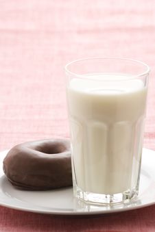 Breakfast Glass Of Chocolate Milk And Donut Stock Photo Breakfast Glass Of Chocolate Milk And Donut Stock Photo