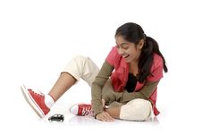 Girl Looking At Her Dream Car Replica Royalty Free Stock Image Girl Looking At Her Dream Car Replica Royalty Free Stock Image