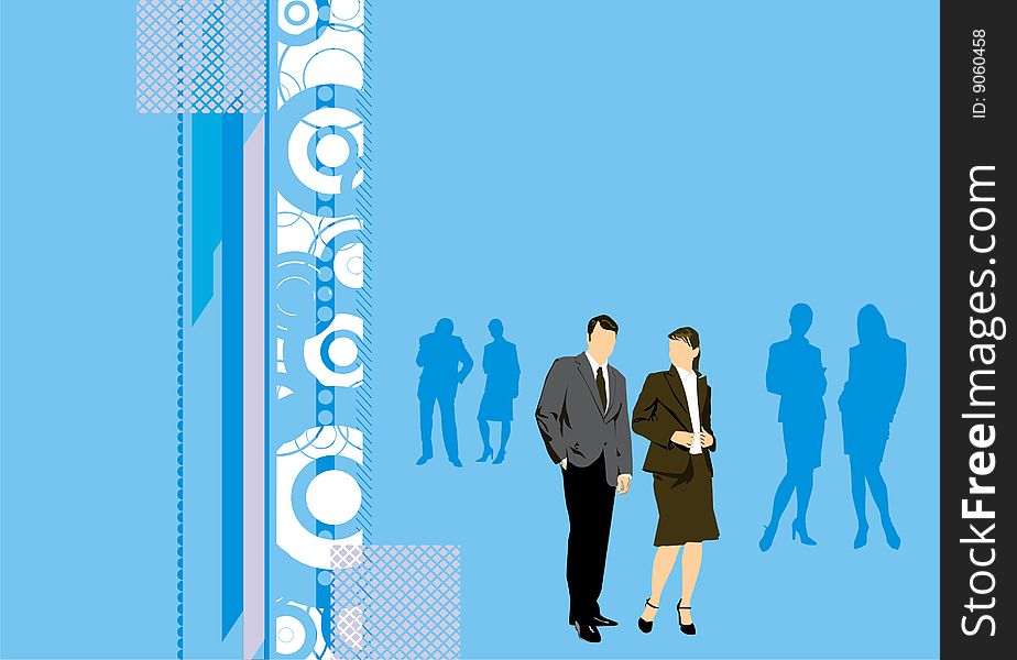 silhouettes of businessmen at an abstract blue background. silhouettes of businessmen at an abstract blue background