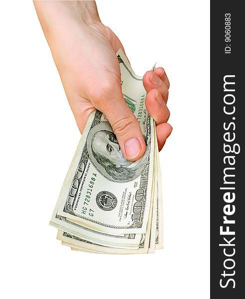 American dollars in a hand (contains clipping path). American dollars in a hand (contains clipping path)