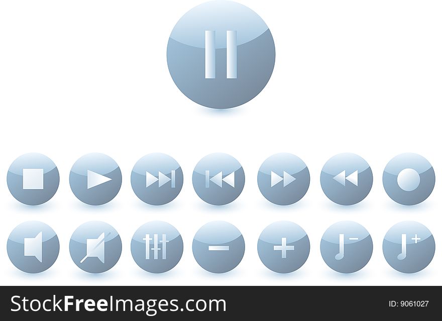 Set of buttons with a audio symbols. Set of buttons with a audio symbols