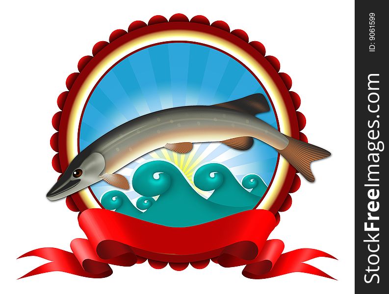 Pike fish illustration label artwork