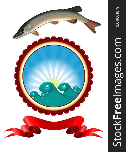 Pike ribbon fish illustration label emblem