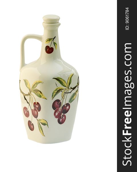Isolated wine flagon with painting over white