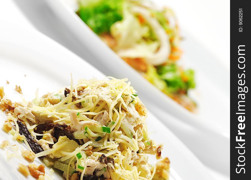 Chicken Salad with Nuts. Isolated over White