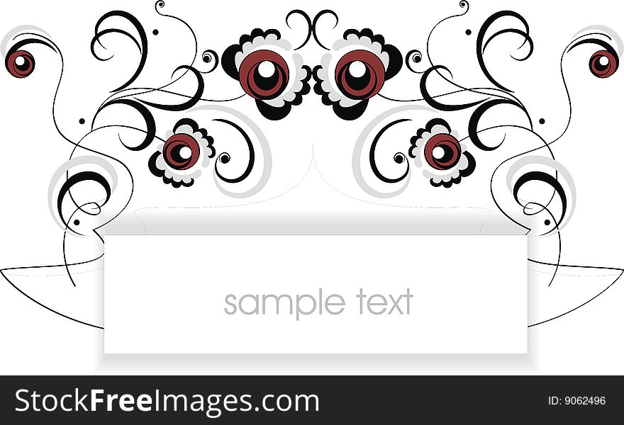 Floral vignette in color black, red and grey