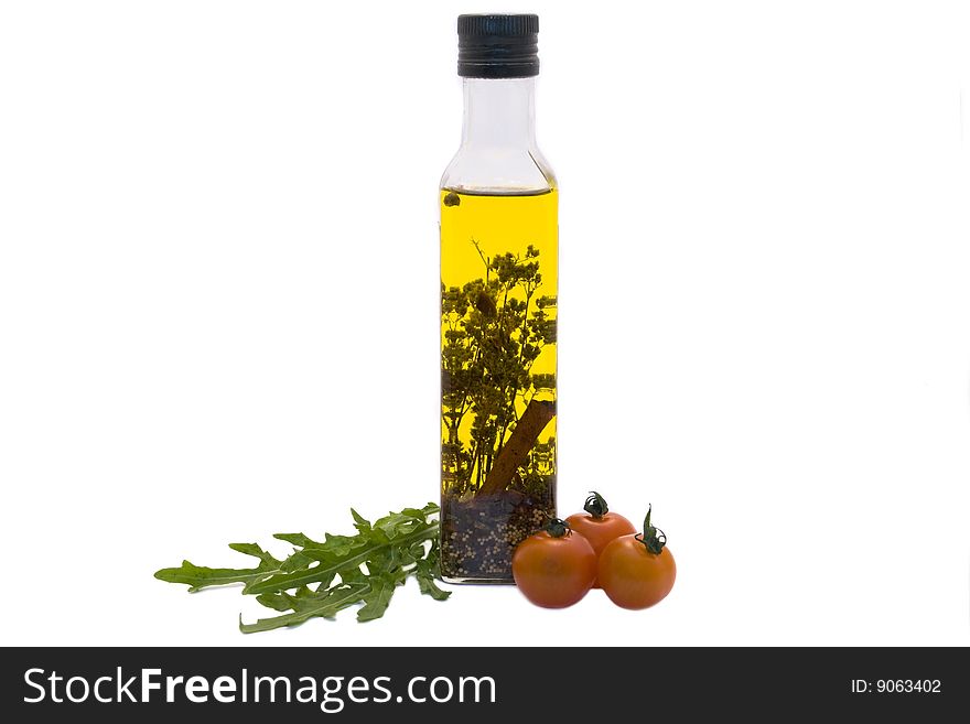 Olive oil, cherry-tomato and garden rocket. Olive oil, cherry-tomato and garden rocket