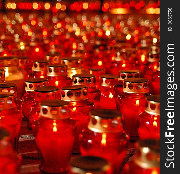 Thousand red candles was lighted on in the memory near the church. Thousand red candles was lighted on in the memory near the church