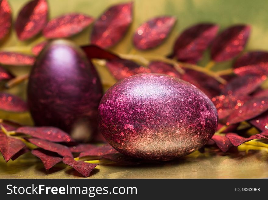 Easter egg with red leaves. Easter egg with red leaves