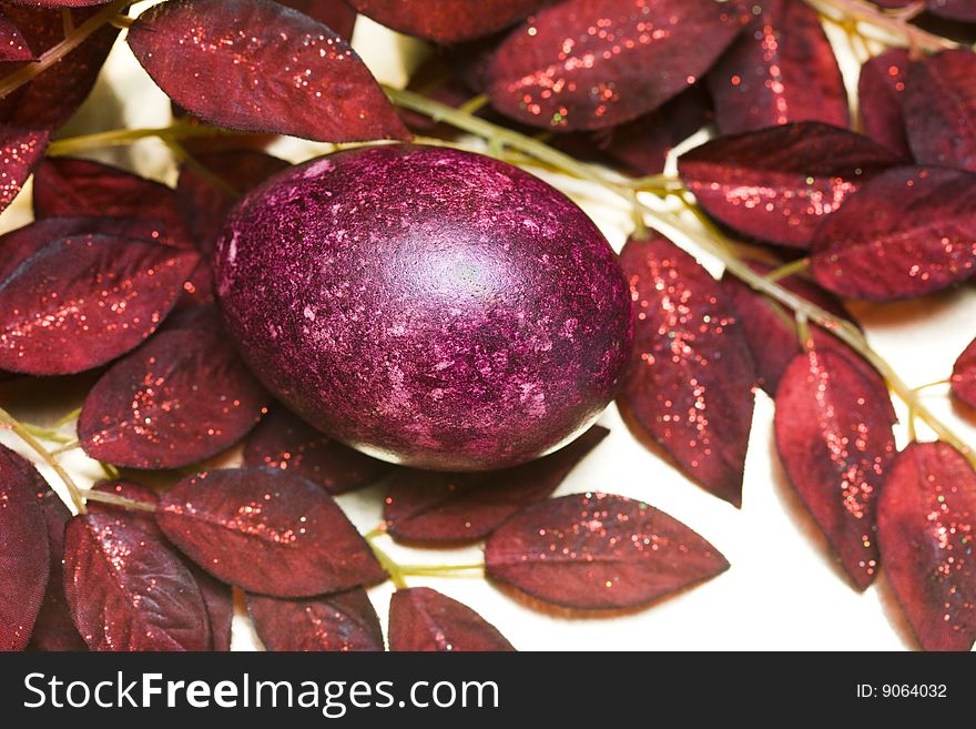 Easter egg with red leaves. Easter egg with red leaves