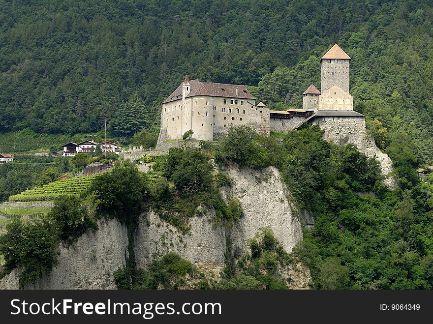 Aspect of Castle Tirol above cliffs