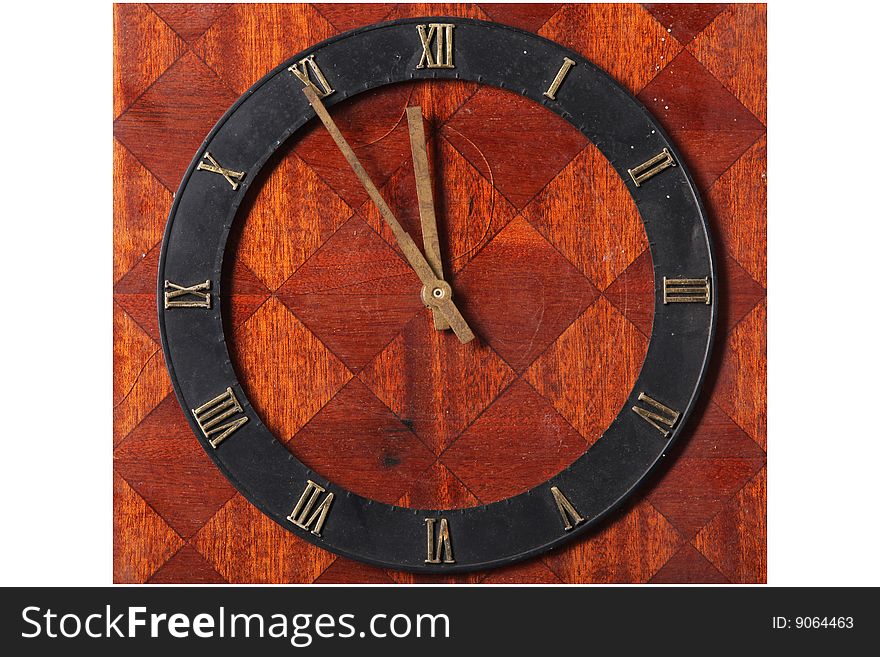 Dusty vintage wooden classic clock. Dusty vintage wooden classic clock