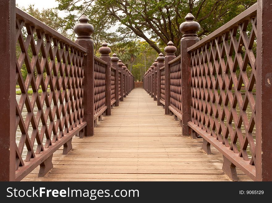 Wood bridge in Sukhothai historical park, Thailand