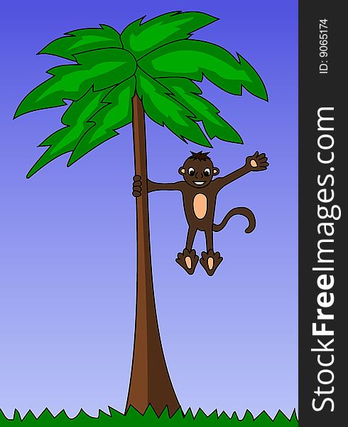 Monkey Climbing Palm Tree