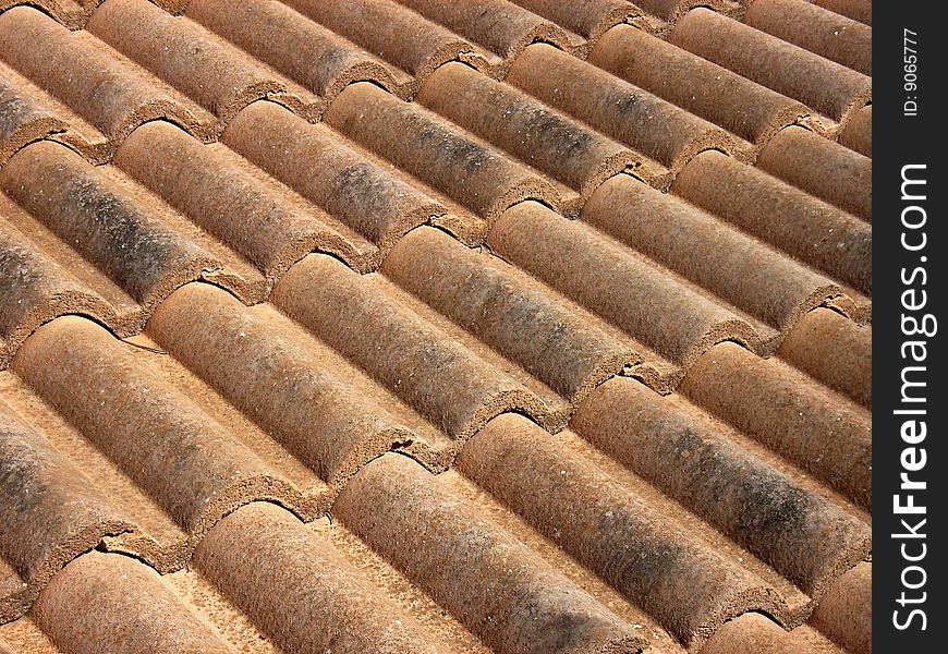 Adobe tiles in a roof of a house in Majorca