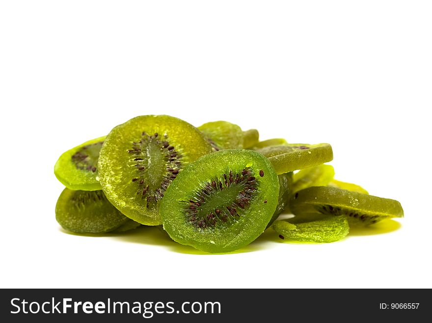 Pieces of dried kiwi isolated on white background
