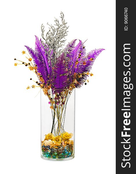 Decorative bouquet in vase isolated on white background