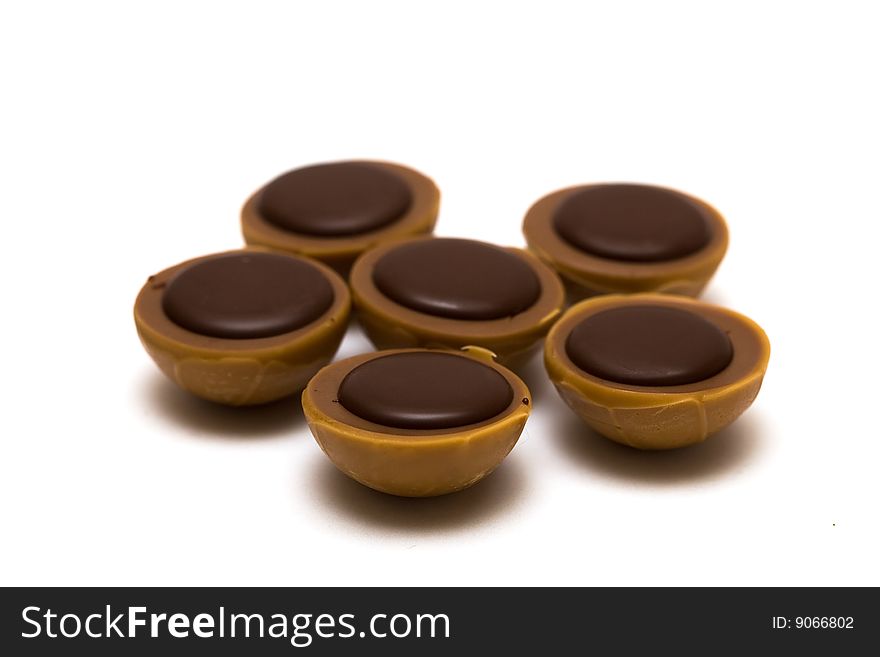 Chocolate candies isolated on white background