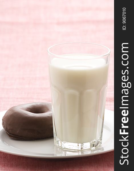 Breakfast Glass Of Chocolate Milk And Donut