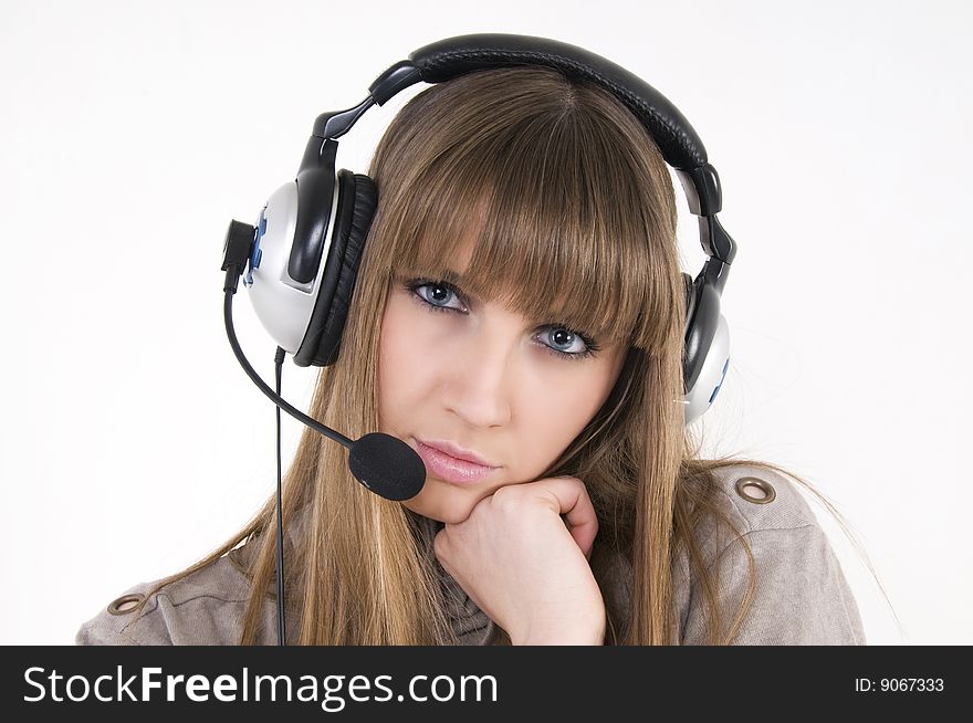 Pretty female model with headphones