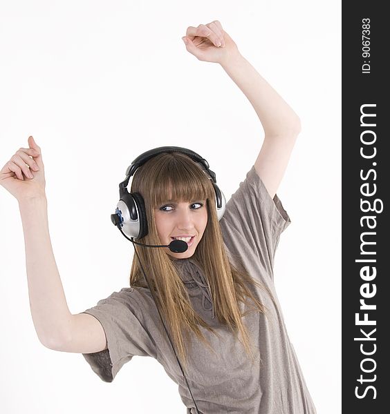 Pretty female model with headphones