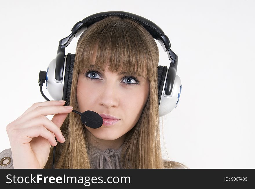 Pretty female model with headphones