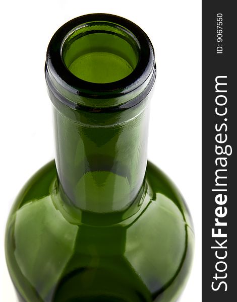 Closeup of green bottle isolated on white background