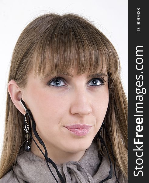 Pretty female model with headphones