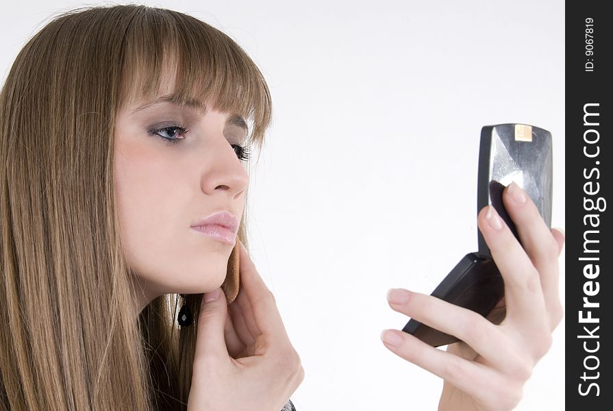 Female model with make up and mirror. Female model with make up and mirror