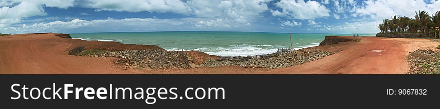 XXL panorama of the praia do amor, love's beach, in pipa view from the cliff above, Brazil. XXL panorama of the praia do amor, love's beach, in pipa view from the cliff above, Brazil