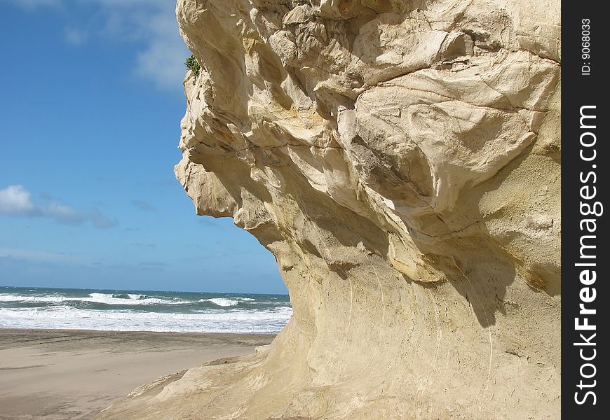 Weird twisted sand cliffs on the beach at San Gregorio, California. Weird twisted sand cliffs on the beach at San Gregorio, California.