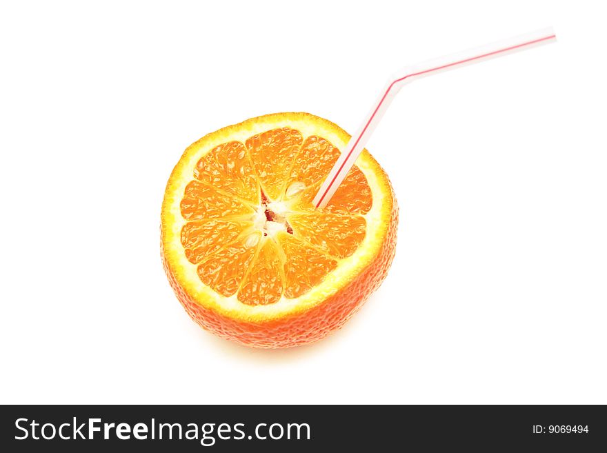 Tangerine with straw isolated on white. Tangerine with straw isolated on white.
