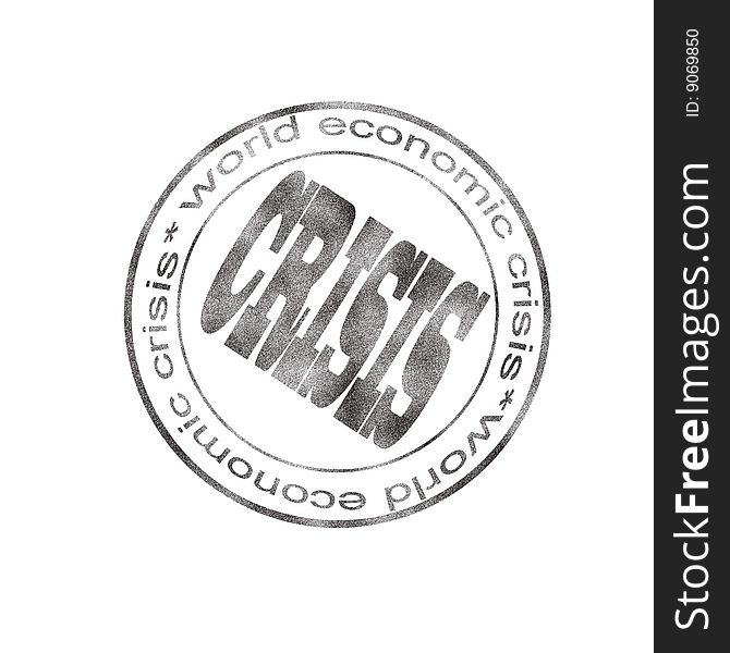 Stamp- world economic crisis, isolated on whote bacground