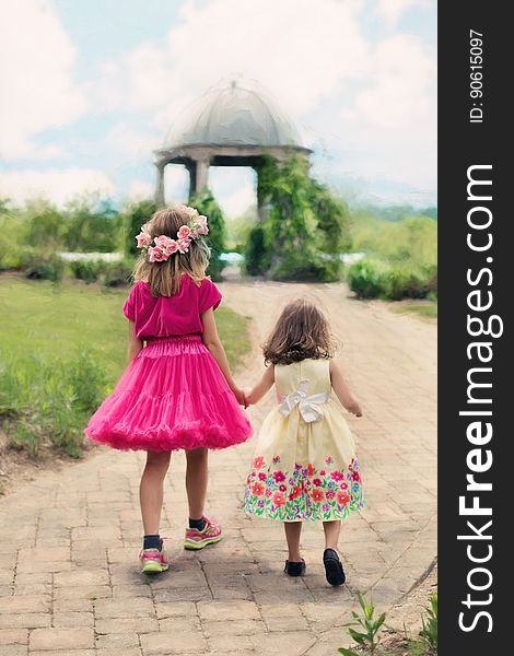 Children Wearing Pink Ball Dress