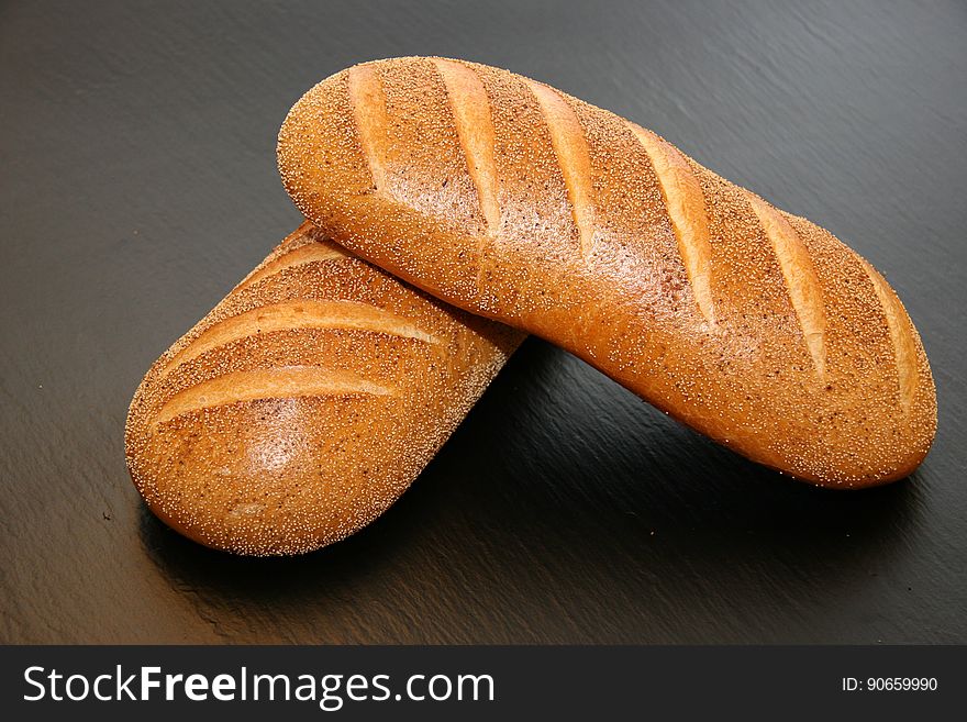 Closeup of freshly baked baguettes.