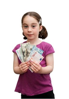 Smiling Little Girl Holds Banknotes Stock Photo Smiling Little Girl Holds Banknotes Stock Photo