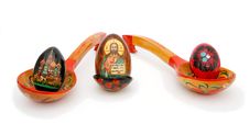 Easter Eggs In Russian Wooden Painted Spoons Royalty Free Stock Image Easter Eggs In Russian Wooden Painted Spoons Royalty Free Stock Image