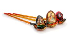 Easter Eggs In Russian Wooden Painted Spoons Stock Photo Easter Eggs In Russian Wooden Painted Spoons Stock Photo