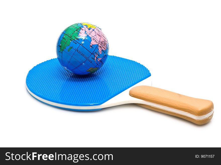 Racket and globe on a white background