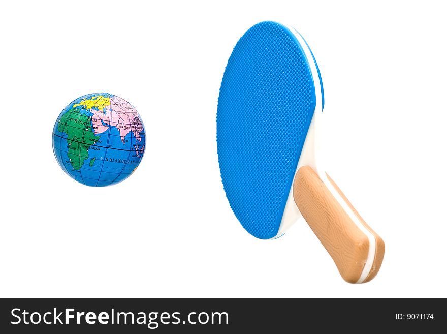 Racket and globe on a white background. Racket and globe on a white background