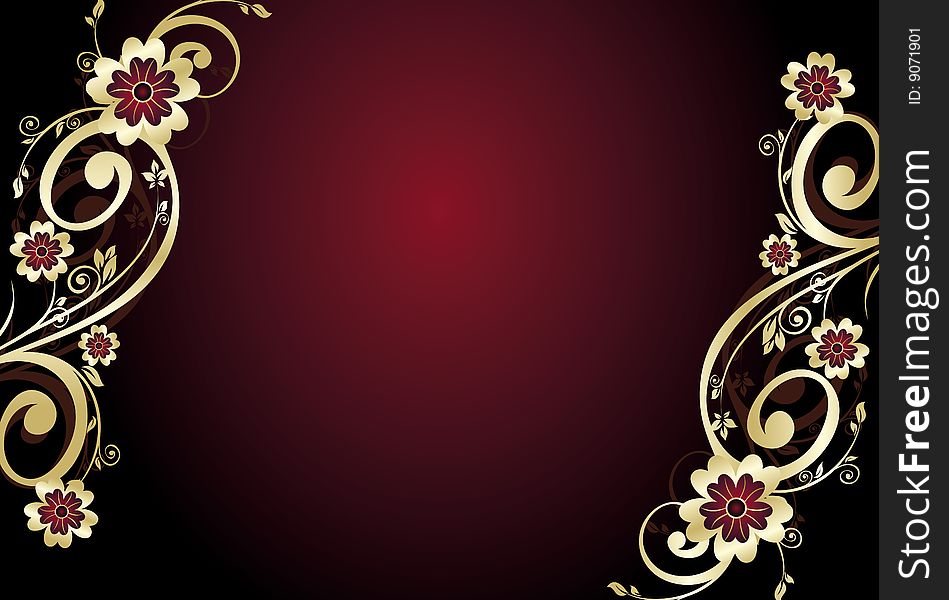 Red and gold floral card (vector)