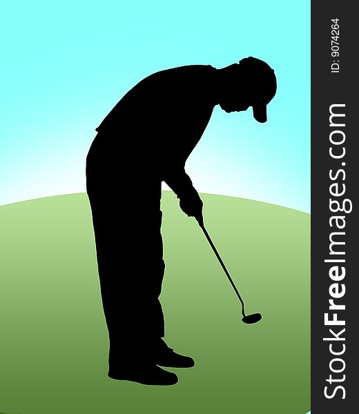 Black golfer on green and blue background