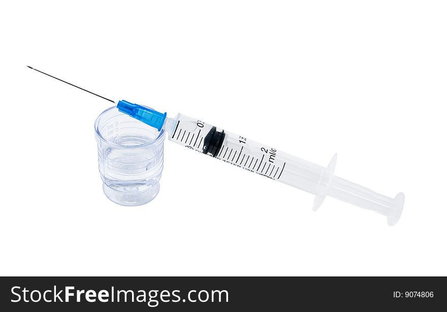 Syringe with the drug on a white background, isolated. Syringe with the drug on a white background, isolated