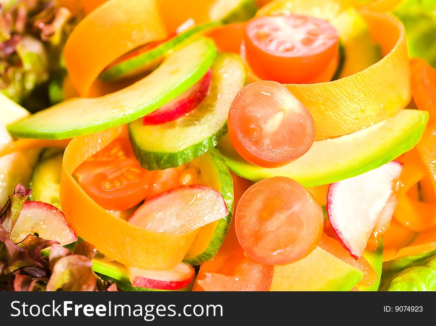 Vegetable salad with avocado macro shot