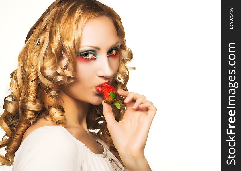 Portrait Of Pretty Blonde With Strawberry