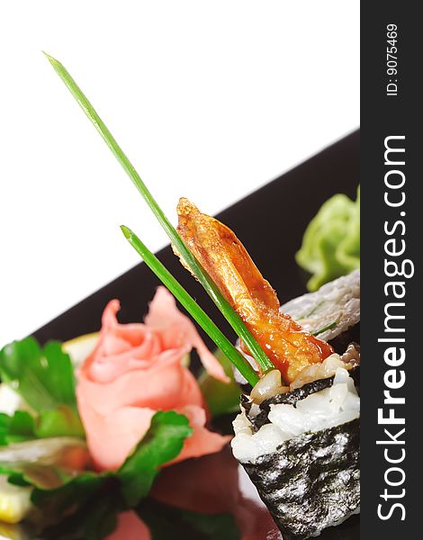 Japanese Cuisine - Sushi with Shrimp and Lettuce