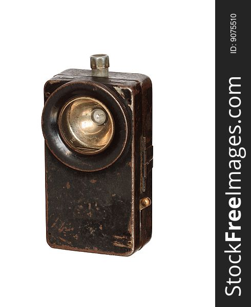 Old rusty pocket flashlight isolated on white with clipping path. Old rusty pocket flashlight isolated on white with clipping path