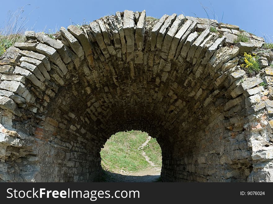 The old destroyed bridge in a medieval fortress