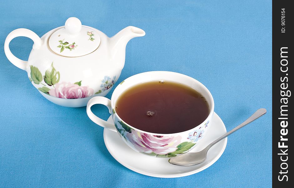 Cup of tea and a tea-pot. Cup of tea and a tea-pot