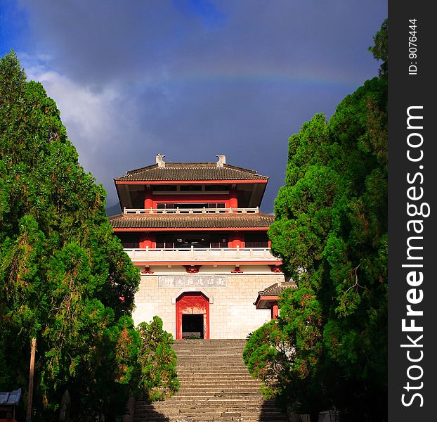 Chong-san Temple in Yunnan China,this is Chong-san Temple clock tower,the build a great bell in it. Chong-san Temple in Yunnan China,this is Chong-san Temple clock tower,the build a great bell in it